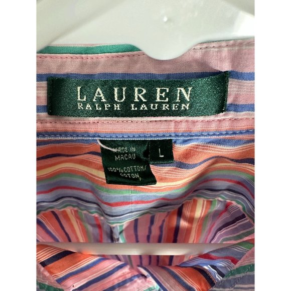 Lauren Ralph Lauren Large Button Shirt Womens Colorful Striped Long Sleeve Cotto - Picture 10 of 10